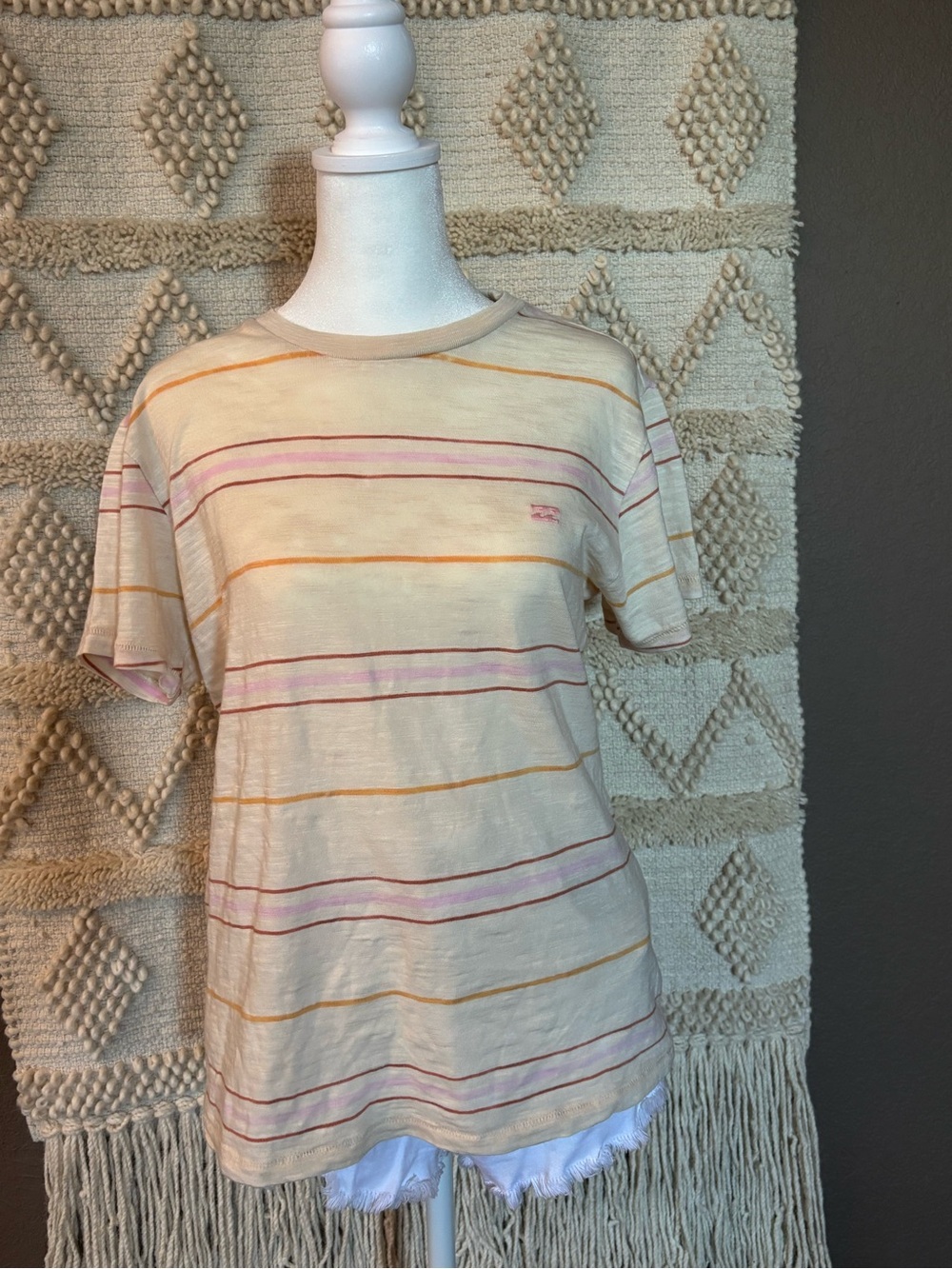 Billabong 100% Cotton Striped T-Shirt Size Small